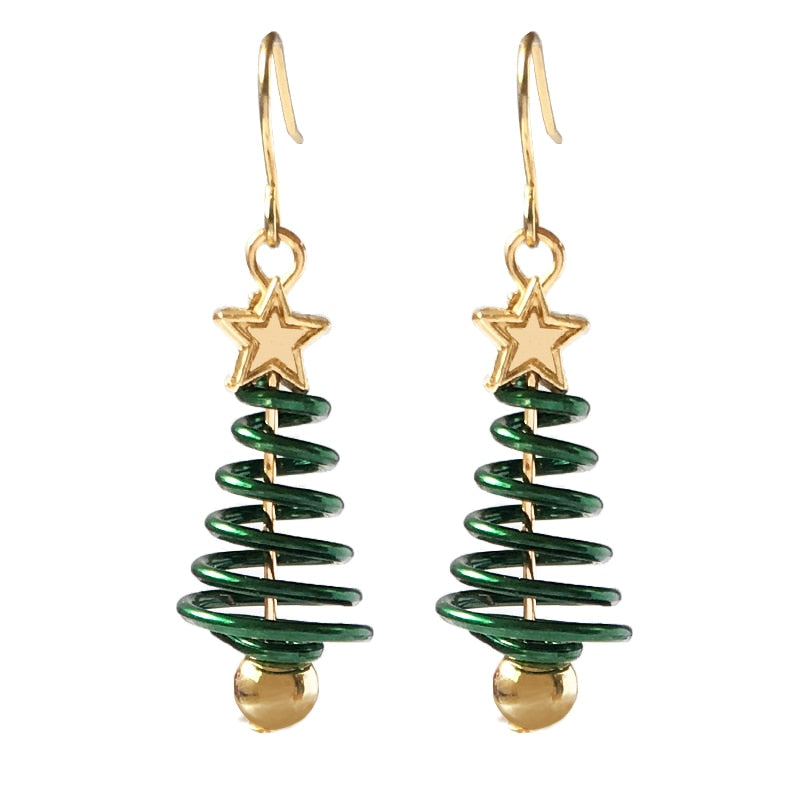 Spiral Christmas Tree Star Earrings