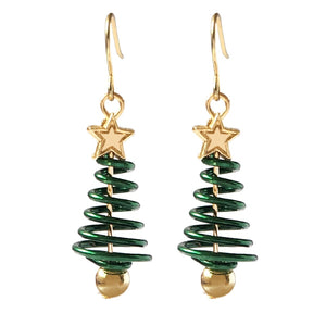 Spiral Christmas Tree Star Earrings