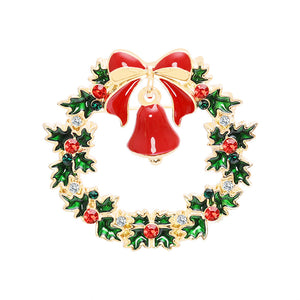 Christmas Stocking Bells Snowman Brooch