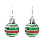 Christmas Green Striped Lights Ball Earrings