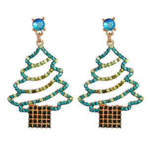 Blue Christmas Tree Earrings