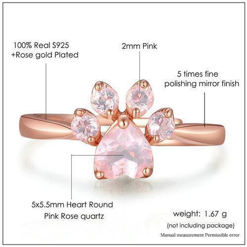 Natural Pink Paw Rose Quartz Collection Ring