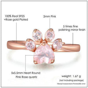 Natural Pink Paw Rose Quartz Collection Ring