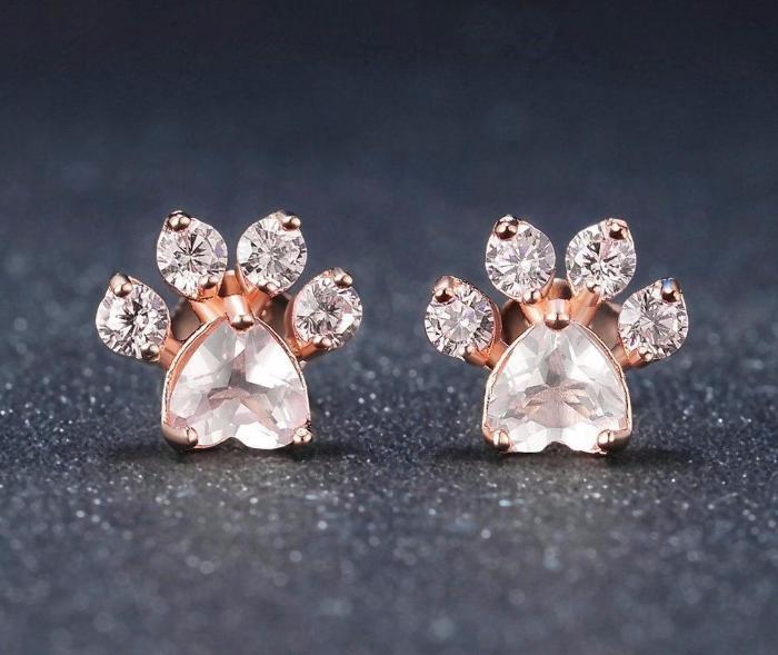 Natural Pink Paw Rose Quartz Collection Earrings