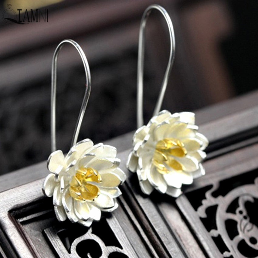 Elegant Yoga Lotus Flower Drop Earrings