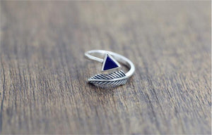 925 Sterling Silver Crystal Triangle Feather Ring