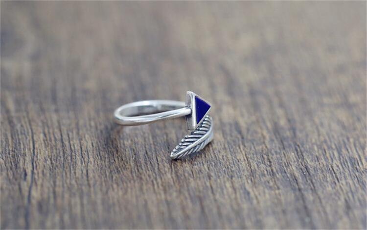 925 Sterling Silver Crystal Triangle Feather Ring