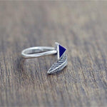 925 Sterling Silver Crystal Triangle Feather Ring