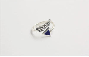 925 Sterling Silver Crystal Triangle Feather Ring