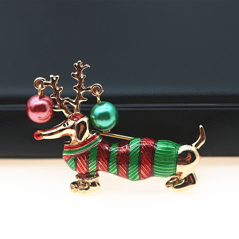 Christmas Sausage  Dog Brooch