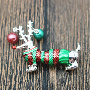 Christmas Sausage  Dog Brooch