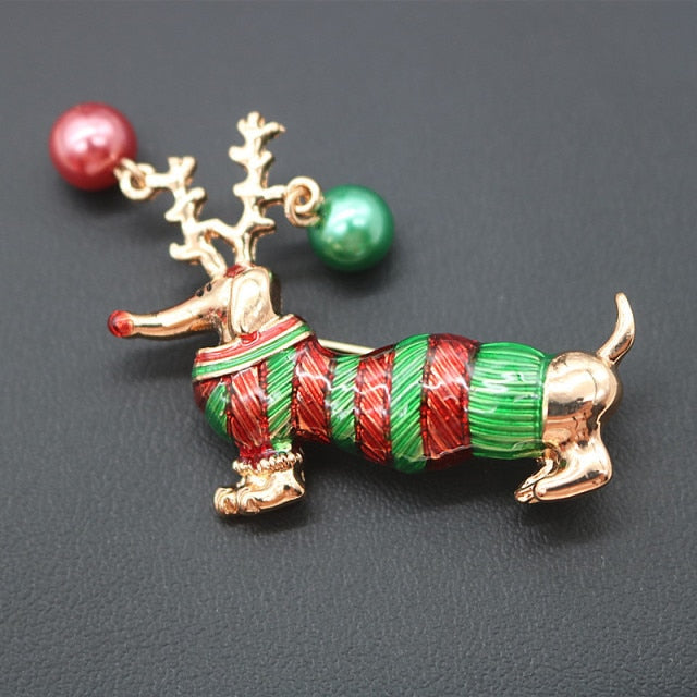 Christmas Sausage  Dog Brooch