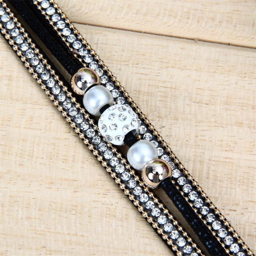 Natural Multi-layer  Crystal Beaded Leather Bracelet