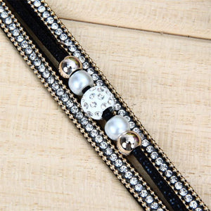 Natural Multi-layer  Crystal Beaded Leather Bracelet