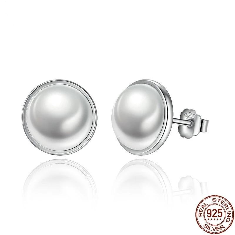 925 Sterling Silver Elegant White Pearl  Earrings