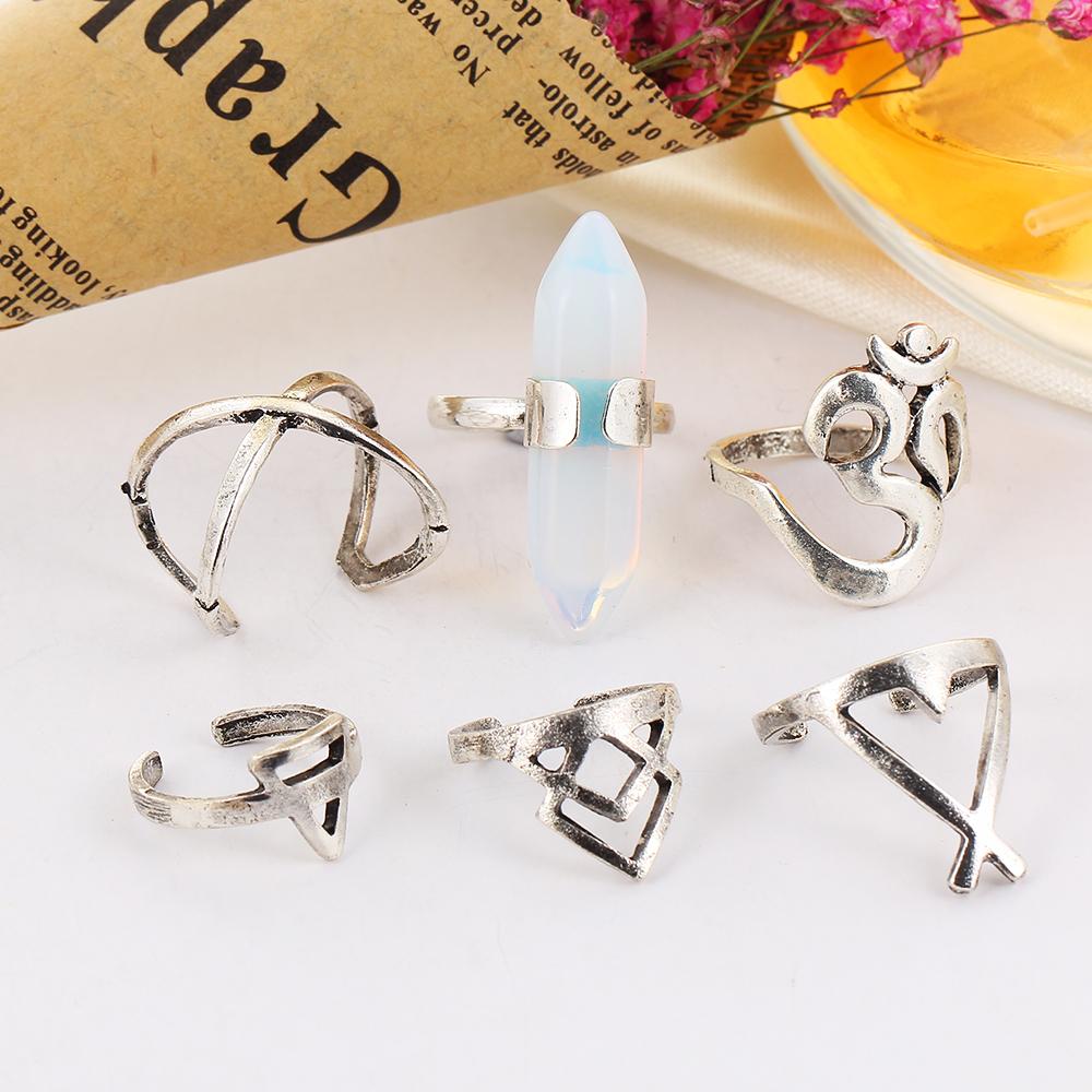 Boho Natural Stone Rings 6 Piece Set