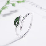 925 Sterling Silver Green Leaf Ring