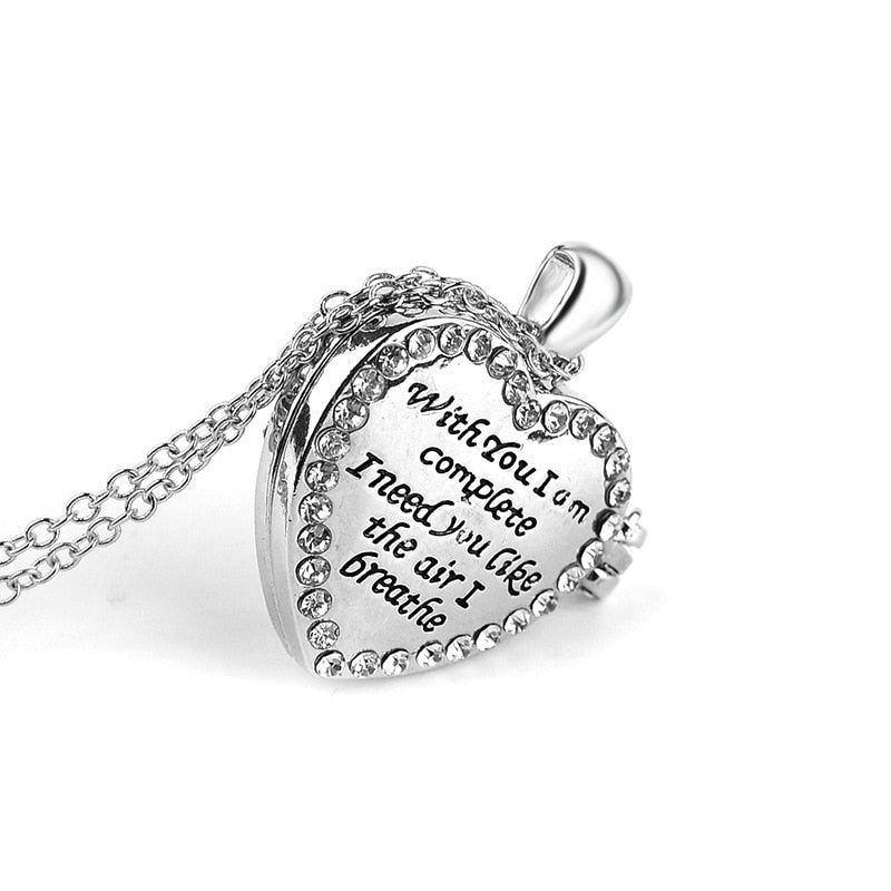With You I Am Complete  Heart Locket Necklace