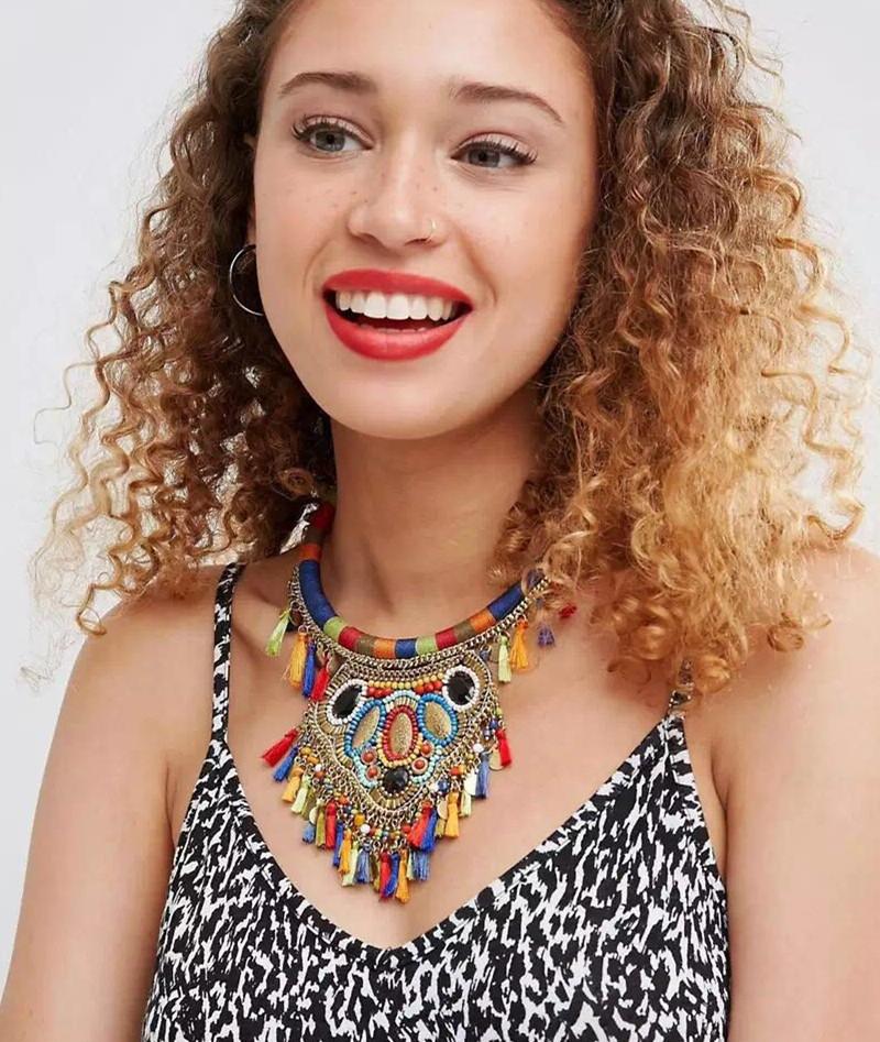 Multicolor Flower Tribal Choker Necklace