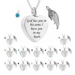 God has You in his arms with Angel Wing and  Birthstone Crystal Pendant