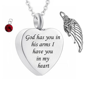 God has You in his arms with Angel Wing and  Birthstone Crystal Pendant