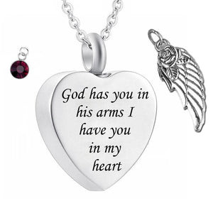 God has You in his arms with Angel Wing and  Birthstone Crystal Pendant