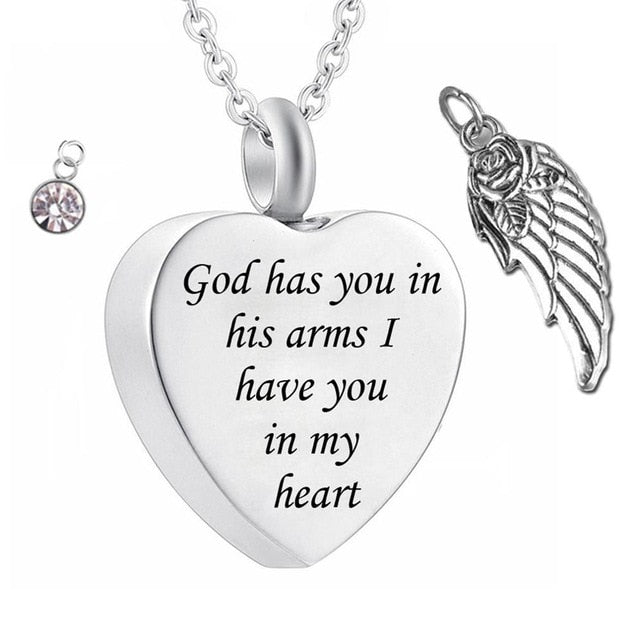 God has You in his arms with Angel Wing and  Birthstone Crystal Pendant