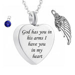 God has You in his arms with Angel Wing and  Birthstone Crystal Pendant