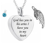 God has You in his arms with Angel Wing and  Birthstone Crystal Pendant