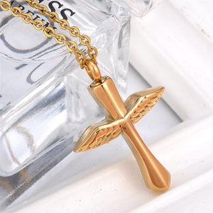 Funeral Angel Wings Cross Memorial Necklace