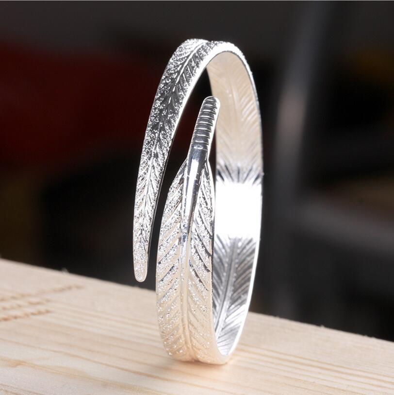 Unique  925 Sterling Silver Leaf Bangle