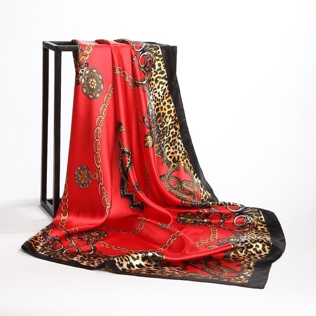 Luxury Silk Satin Leopard Print Scarf