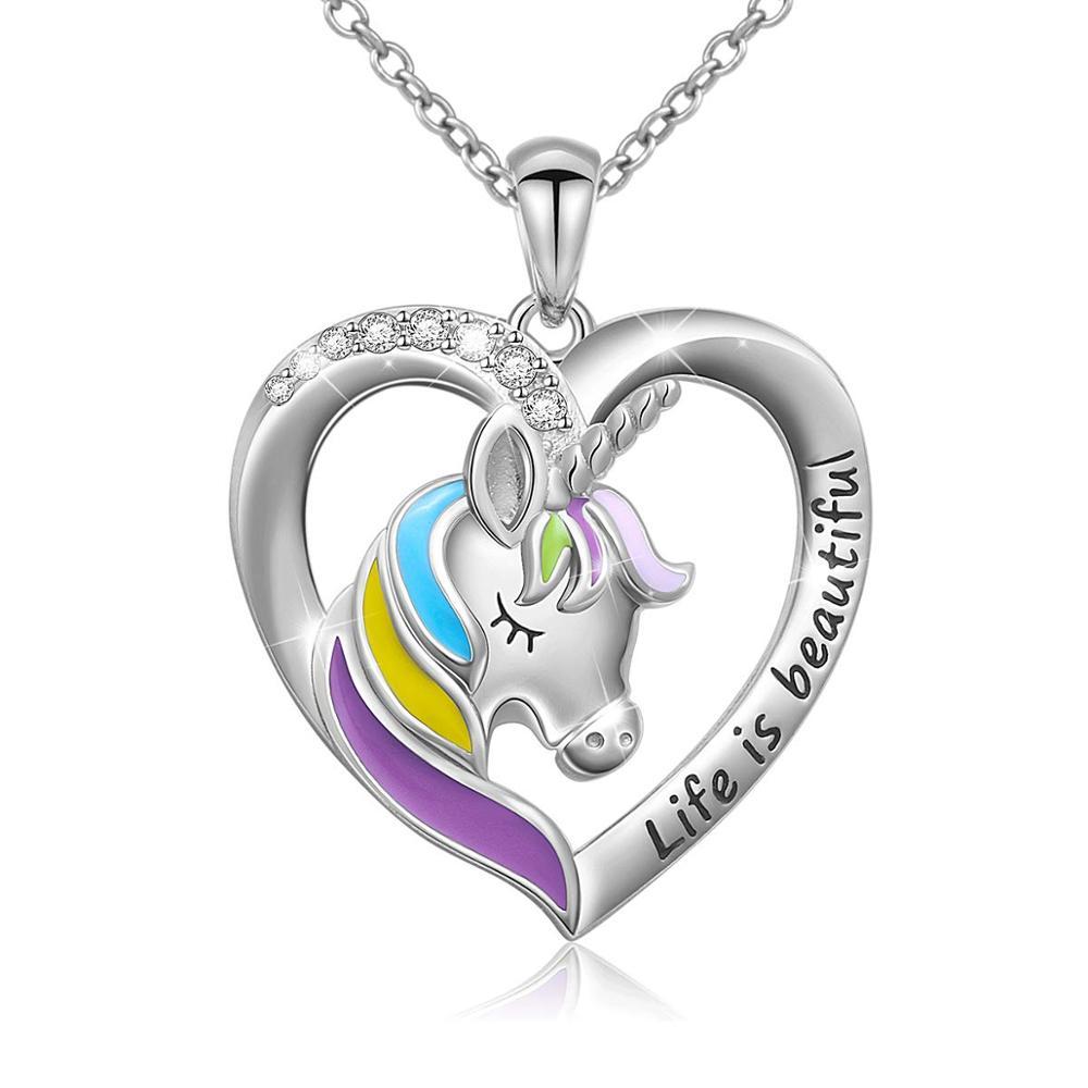 Life Is Beautiful Unicorn Heart  Necklace