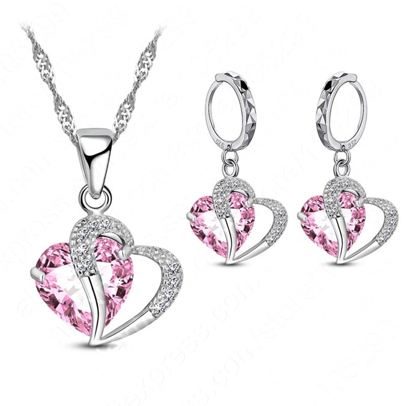 Luxury 925 Sterling Silver Cubic Zircon Necklace with matching Earrings