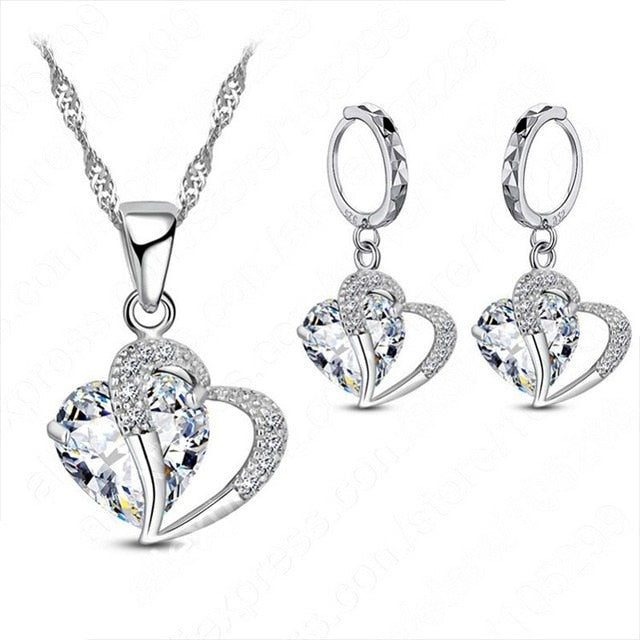 Luxury 925 Sterling Silver Cubic Zircon Necklace with matching Earrings