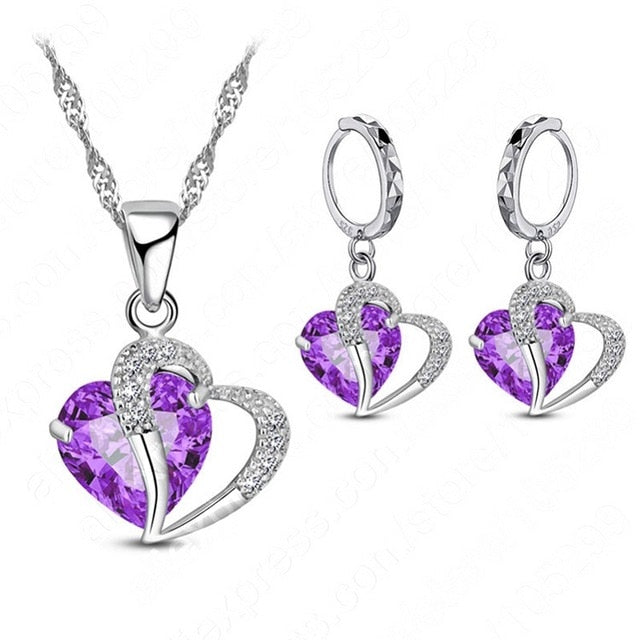 Luxury 925 Sterling Silver Cubic Zircon Necklace with matching Earrings