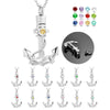 Anchor Memorial Stainless Steel Cremation Pendant With Birthstone