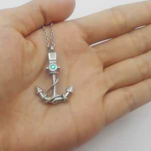 Anchor Memorial Stainless Steel Cremation Pendant With Birthstone