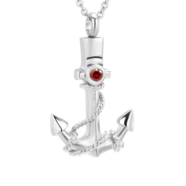 Anchor Memorial Stainless Steel Cremation Pendant With Birthstone