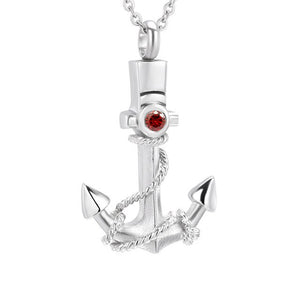 Anchor Memorial Stainless Steel Cremation Pendant With Birthstone