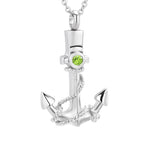 Anchor Memorial Stainless Steel Cremation Pendant With Birthstone