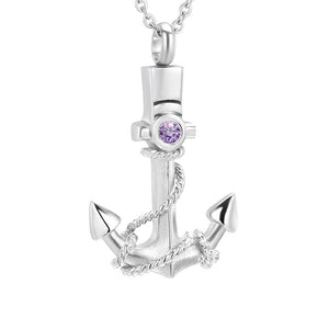 Anchor Memorial Stainless Steel Cremation Pendant With Birthstone