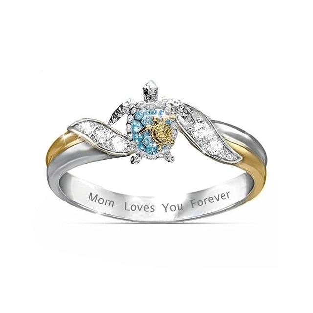 Mom Loves You Forever Turtle Statement Ring