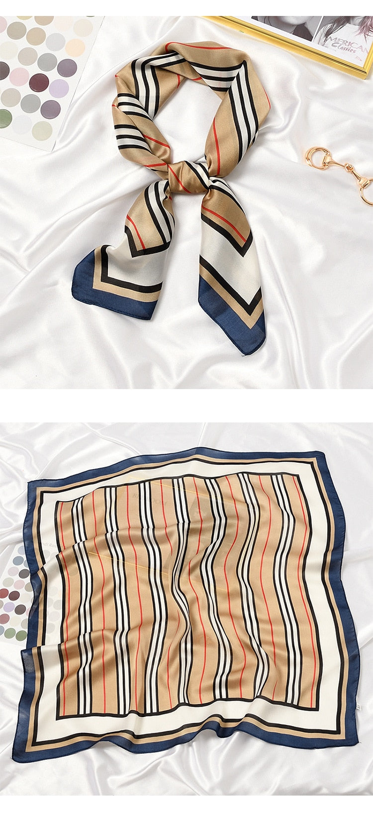 Elegant Stripes Printed Casual Satin Scarf