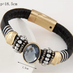 Oval Gem Leather Bracelet