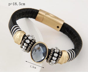 Oval Gem Leather Bracelet