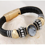 Oval Gem Leather Bracelet