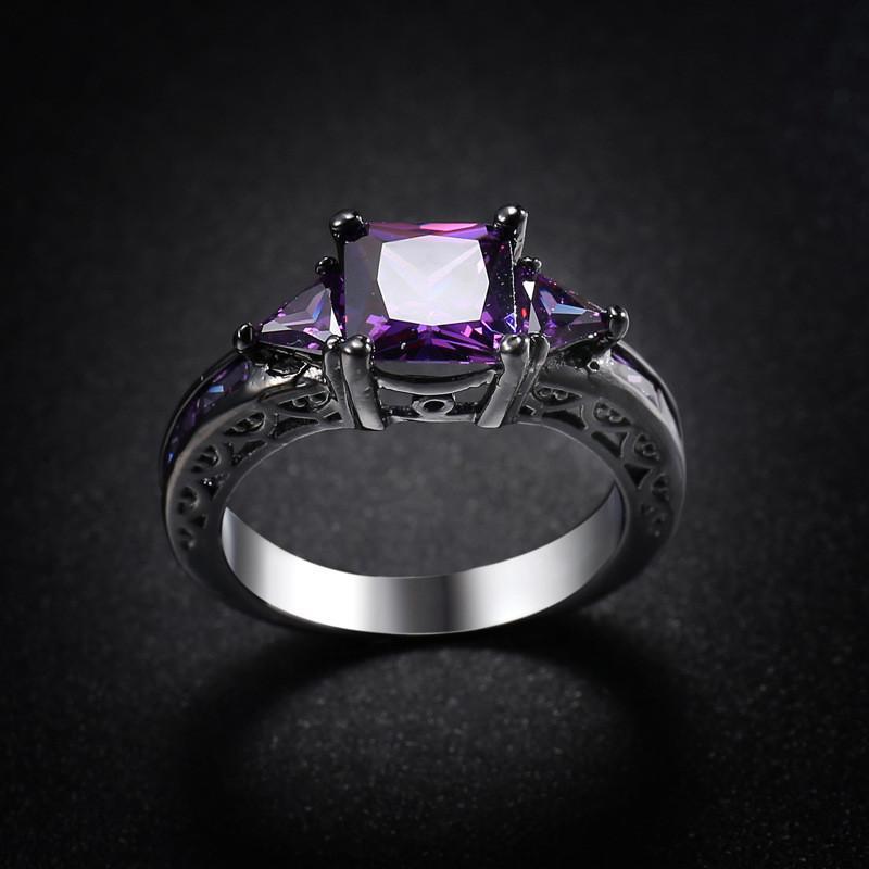 Purple Heart Black Gold Color Ring