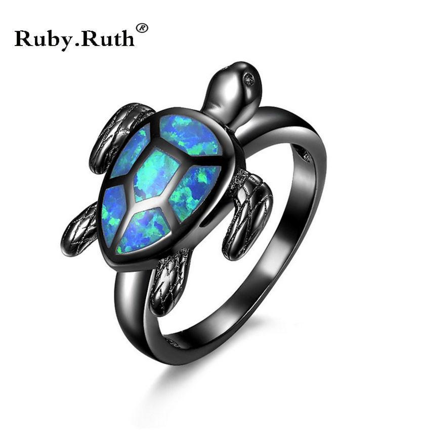 Opal Turtle Black Gold Color Ring