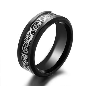 Mens Black Gold Carbon Fiber Dragon Ring